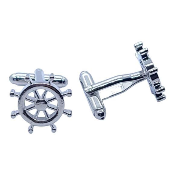 Men's Ship Helm Wheel Stainless Cufflinks Tuxedo Formal Cuff Links Nautical - Picture 5 of 5